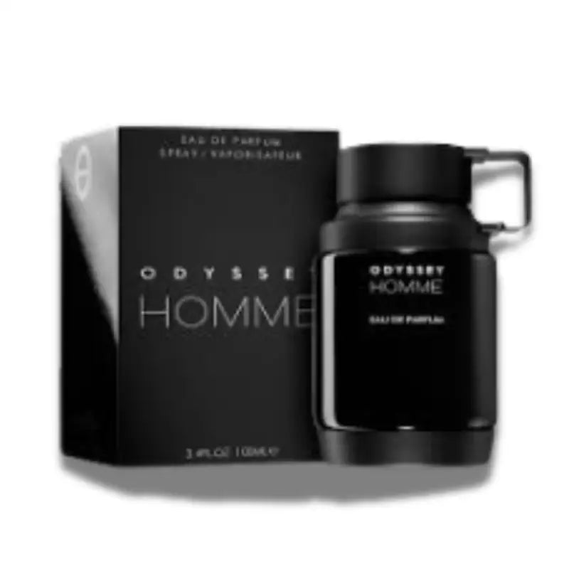 Black Odyssey Homme perfume bottle and packaging on a white background