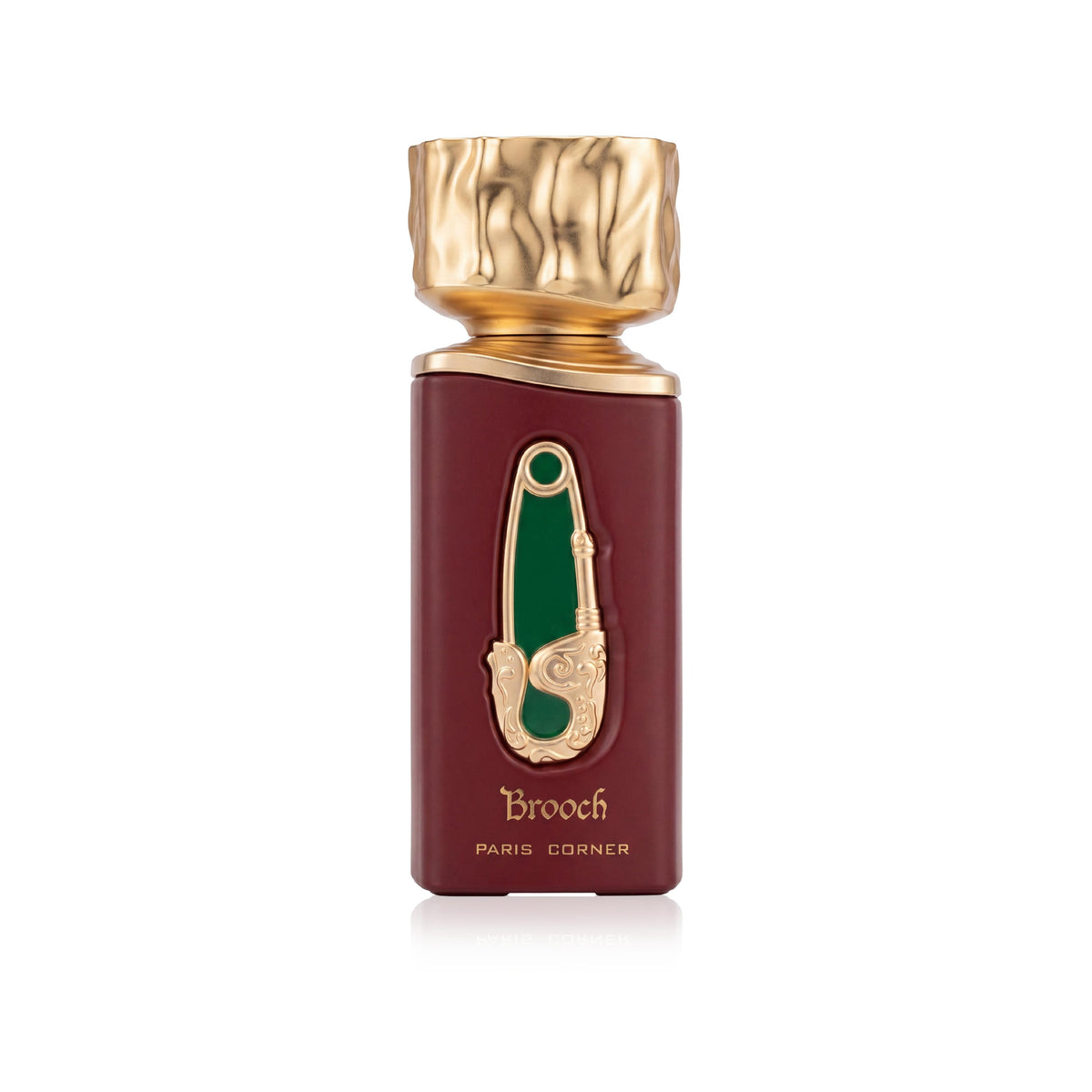 Brooch by Paris Corner – 100ml Eau de Parfum bottle on white background