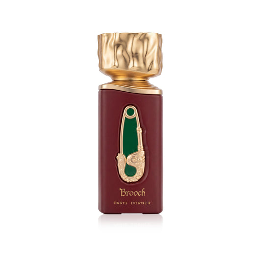 Brooch by Paris Corner – 100ml Eau de Parfum bottle on white background