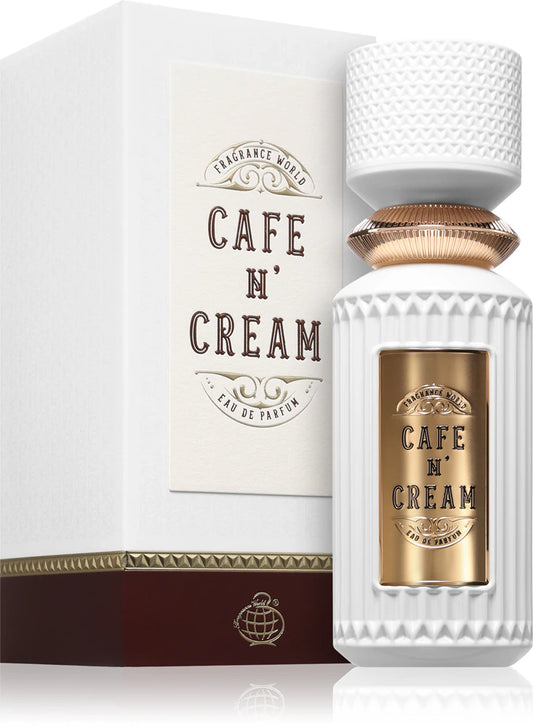 Cafe n' Cream perfume bottle and packaging on a white background