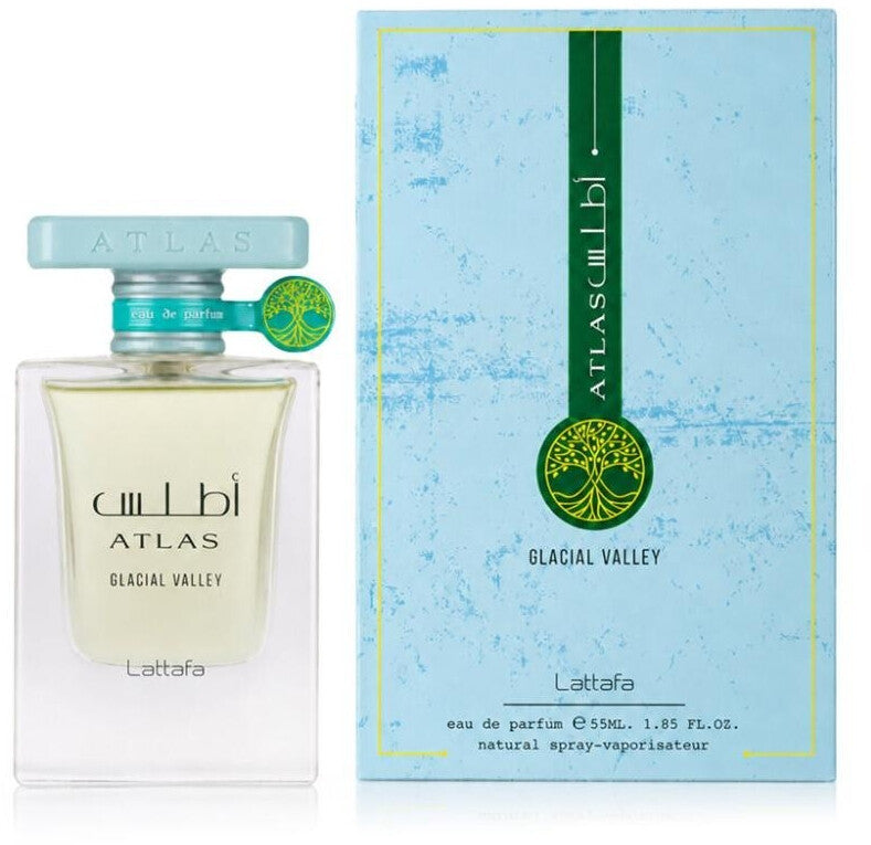 Lattafa Atlas Glacial Valley 55ml Eau de Parfum bottle and box