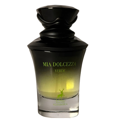 Mia Dolcezza Verde by Maison Alhambra 100ml Eau de Parfum bottle on white
