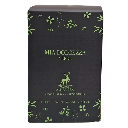 Mia Dolcezza Verde by Maison Alhambra 100ml Eau de Parfum packaging on white