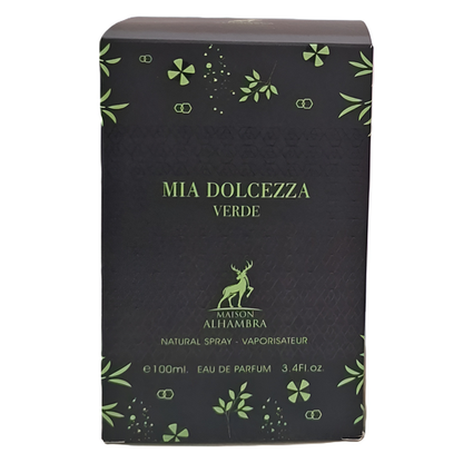 Mia Dolcezza Verde by Maison Alhambra 100ml Eau de Parfum packaging on white