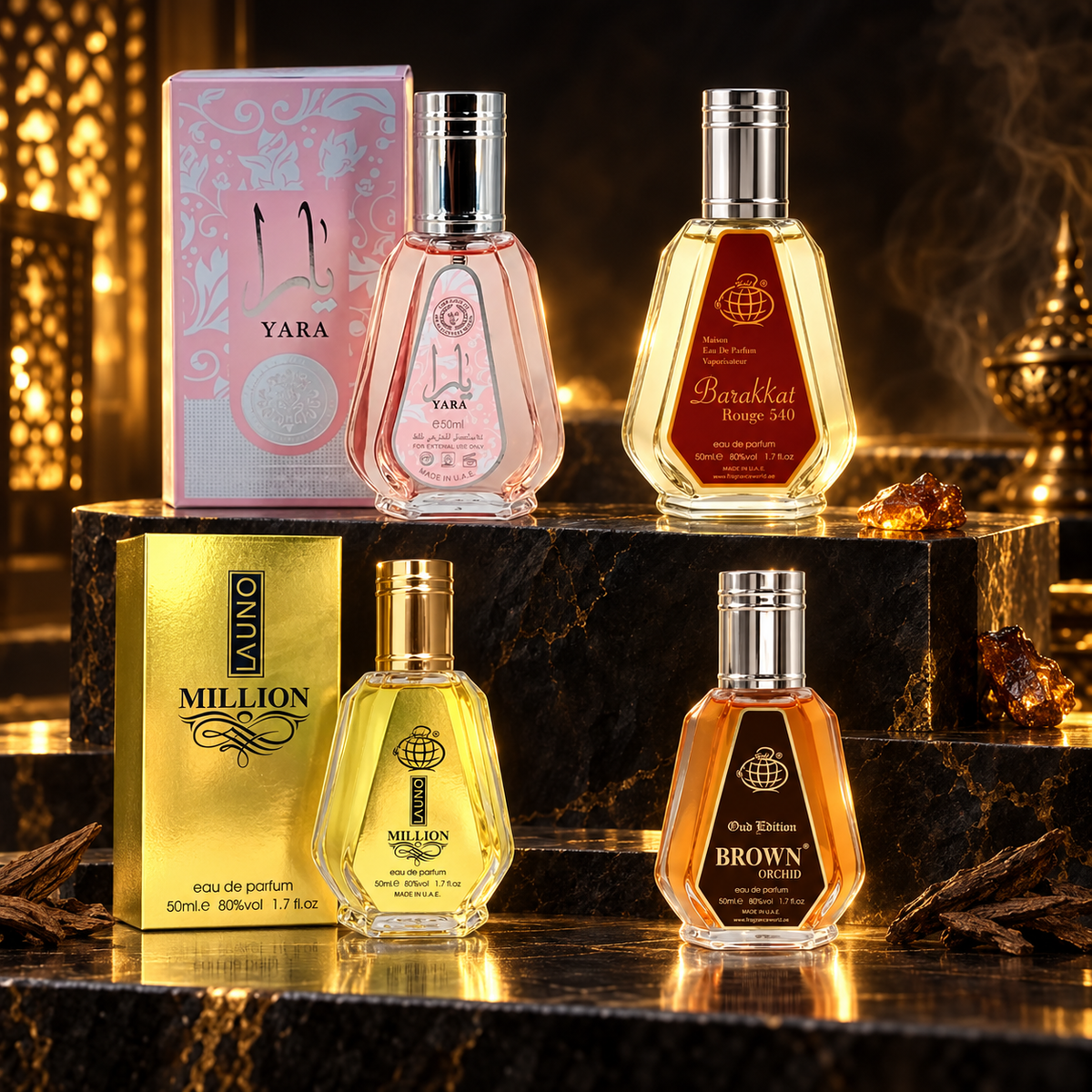 Mini Gift Set with Yara, Barakkat Rouge 540, One Million Launo and Brown Orchid Oud