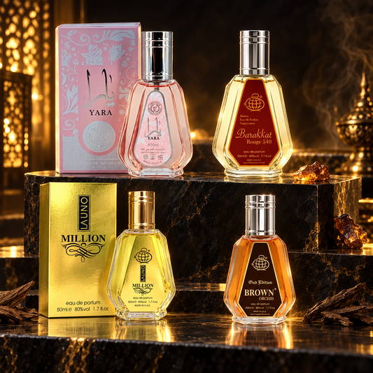 Mini Gift Set with Yara, Barakkat Rouge 540, One Million Launo and Brown Orchid Oud