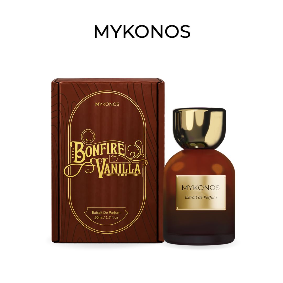 Mykonos Bonfire Vanilla 50ml Extrait de Parfum bottle and box