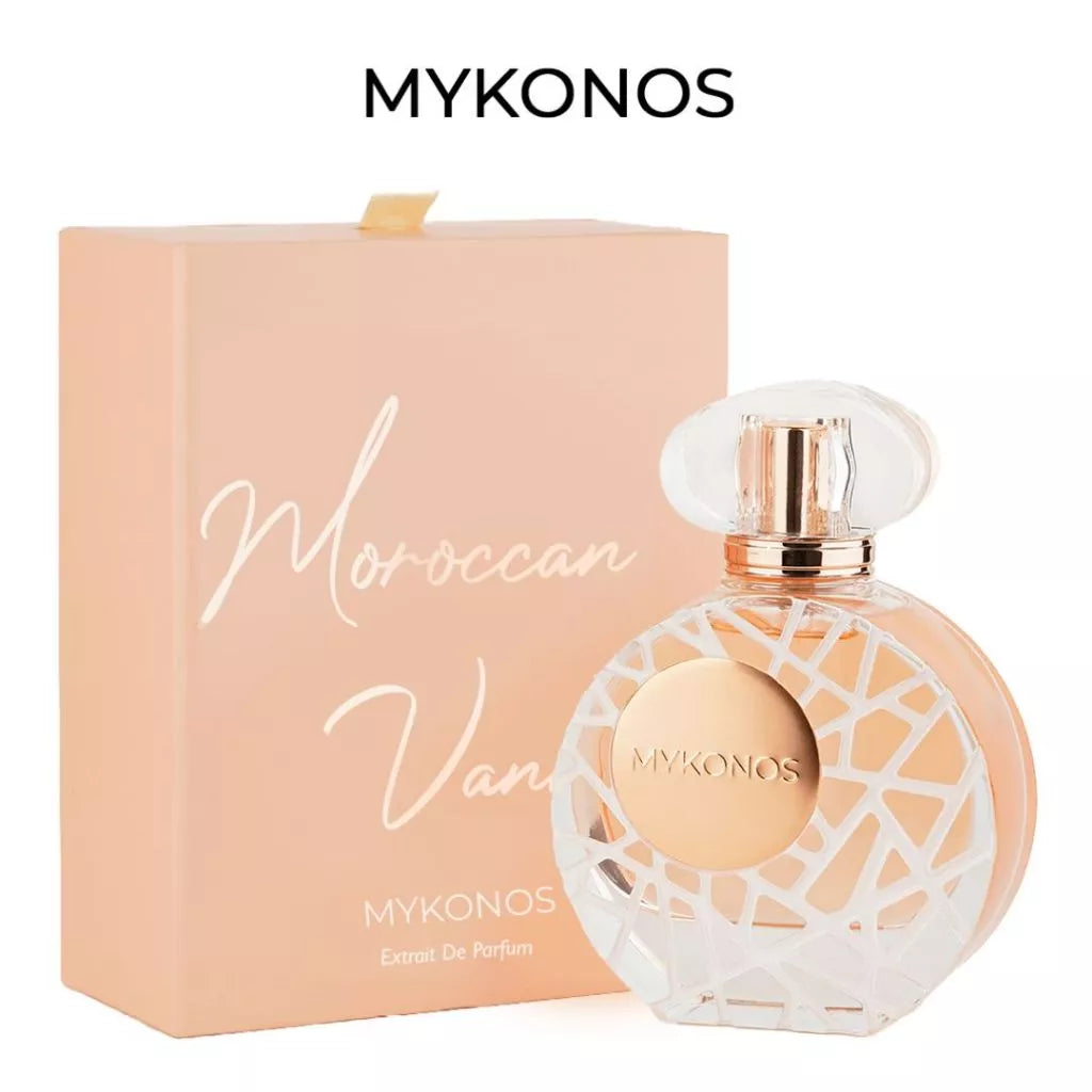 Mykonos Moroccan Vanilla 100ml Extrait de Parfum bottle and box