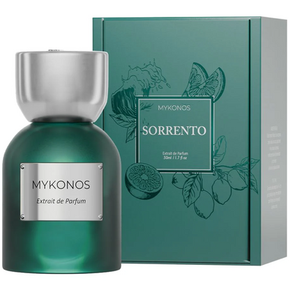 Mykonos Sorrento 50ml Extrait de Parfum bottle and box on white background