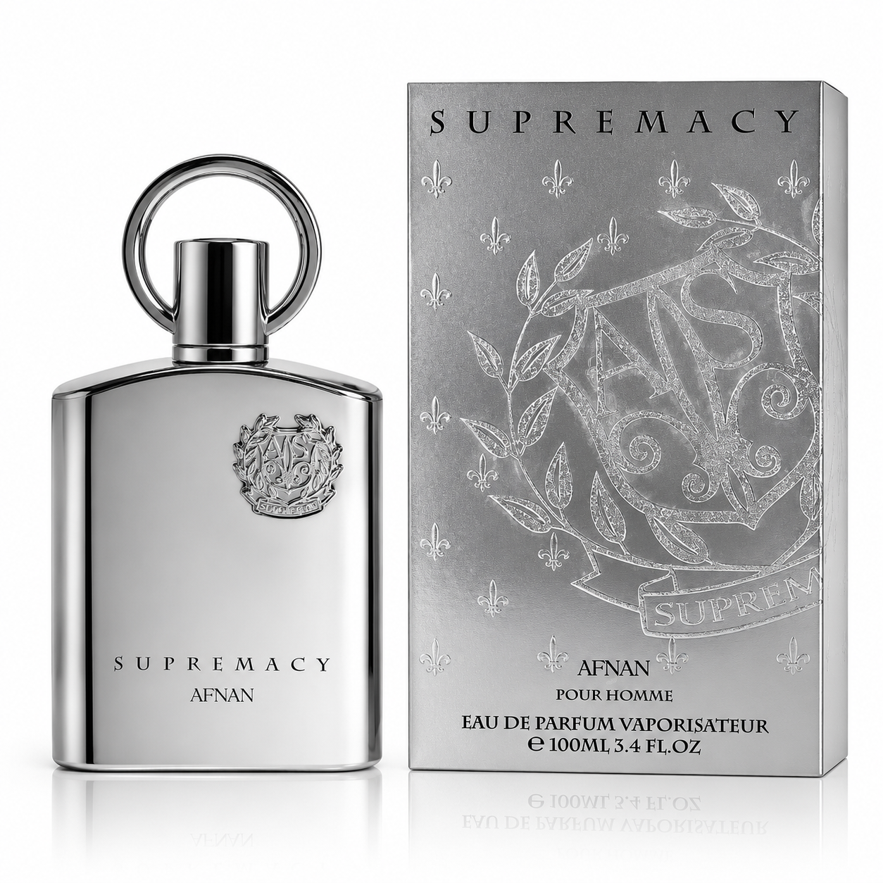 Afnan Supremacy Silver Pour Homme 100ml perfume bottle and box